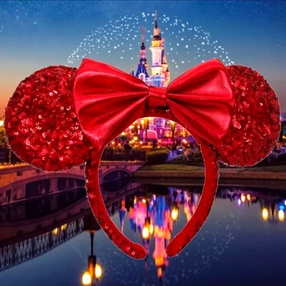 Disney Parks Minnie Ears Mickey Mouse Pirate Red Sequin Headband